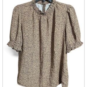 Leopard Print  Top w ruffle detail  Womens M Amazon Essentials.